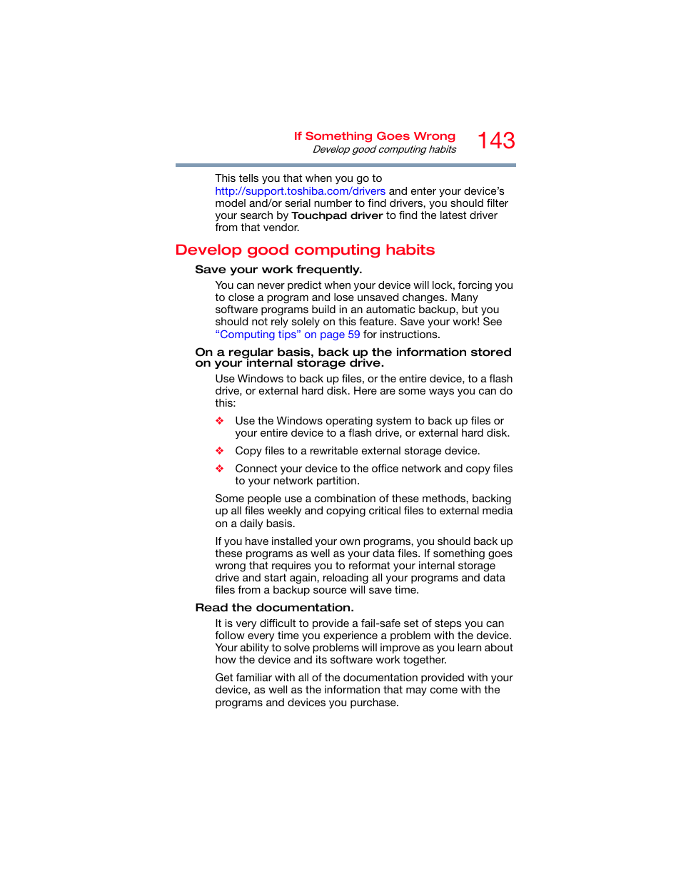 Develop good computing habits | Toshiba DynaPad WT12PE-A64 User Manual | Page 143 / 177