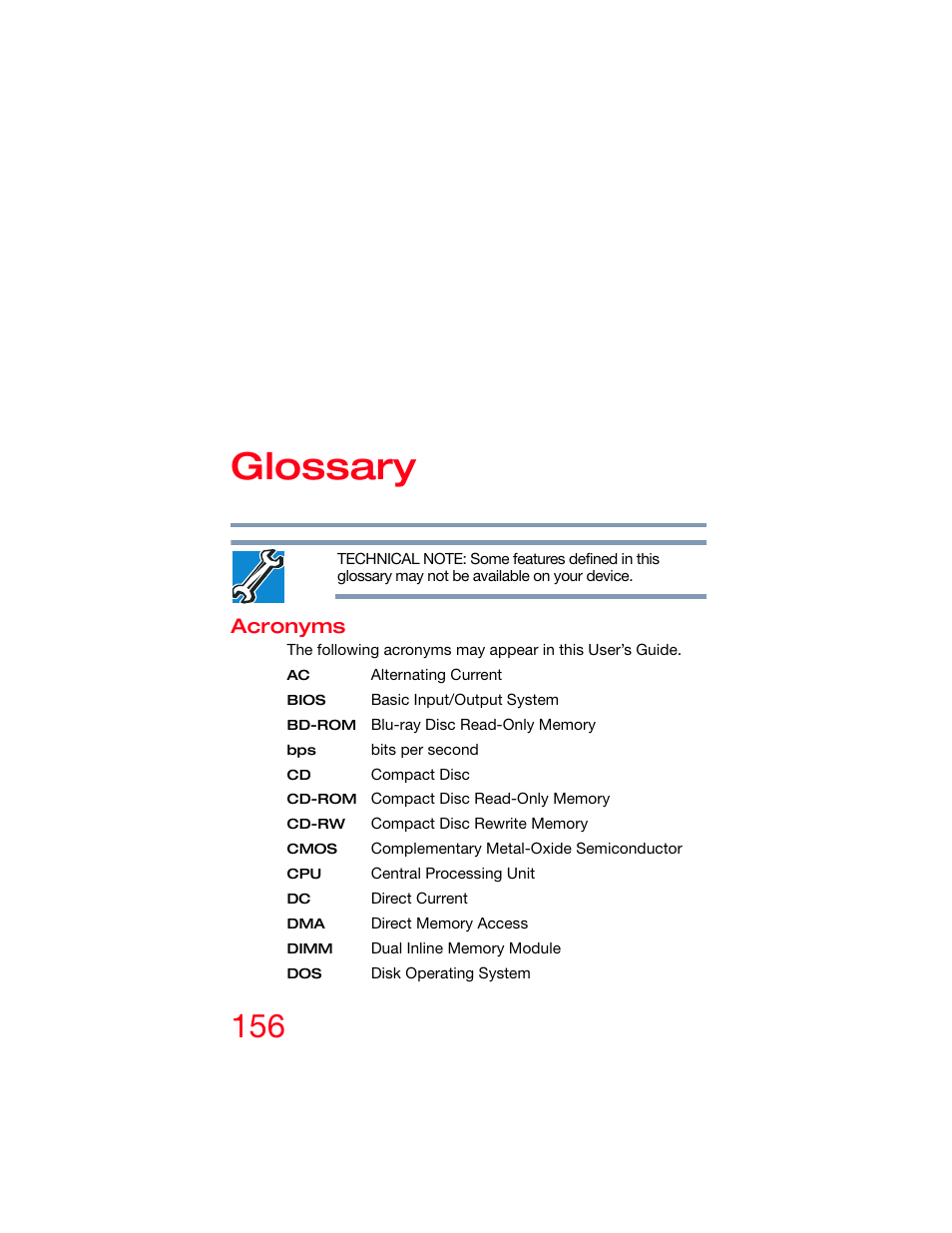 Glossary, Acronyms | Toshiba DynaPad WT12PE-A64 User Manual | Page 156 / 177