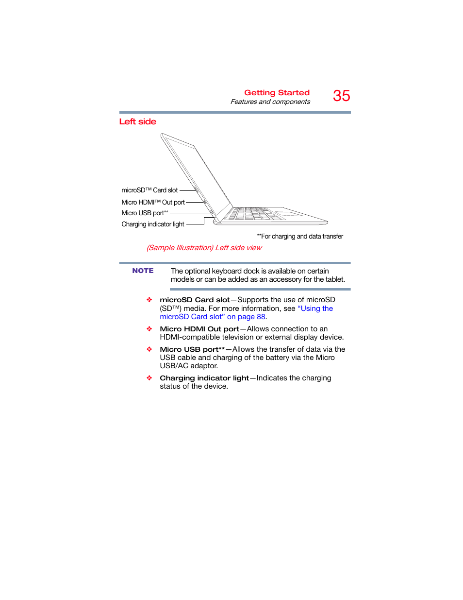 Left side | Toshiba DynaPad WT12PE-A64 User Manual | Page 35 / 177