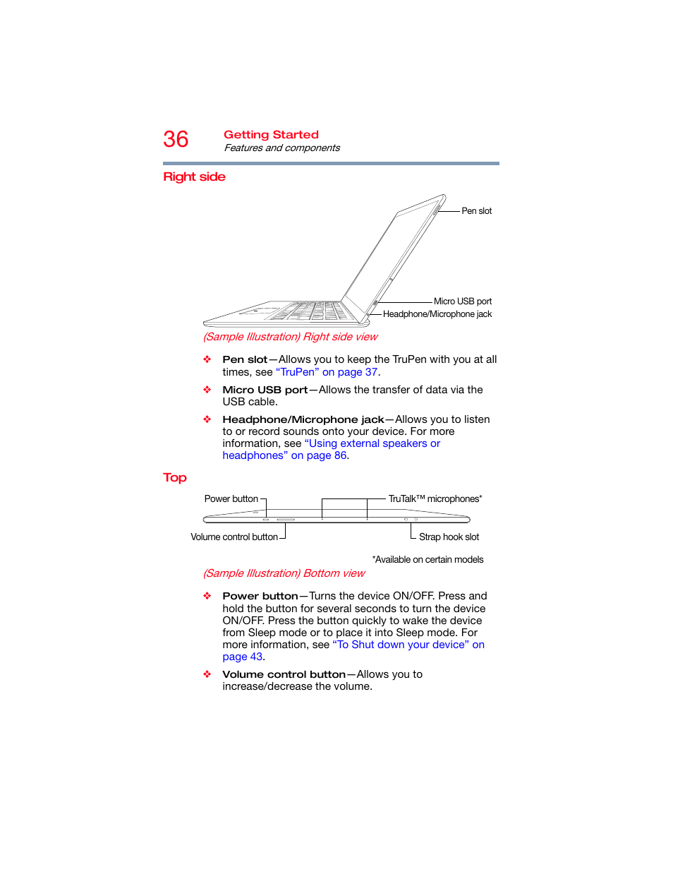 Right side, Right side top | Toshiba DynaPad WT12PE-A64 User Manual | Page 36 / 177