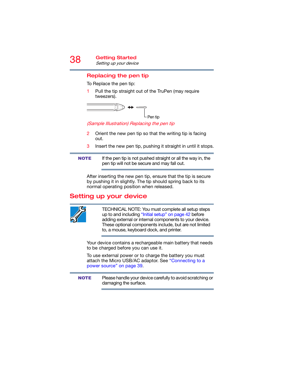 Setting up your device | Toshiba DynaPad WT12PE-A64 User Manual | Page 38 / 177