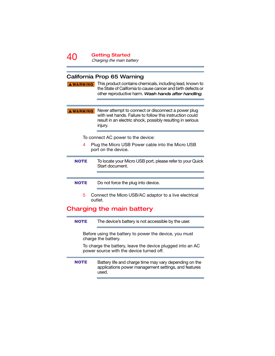 Charging the main battery | Toshiba DynaPad WT12PE-A64 User Manual | Page 40 / 177