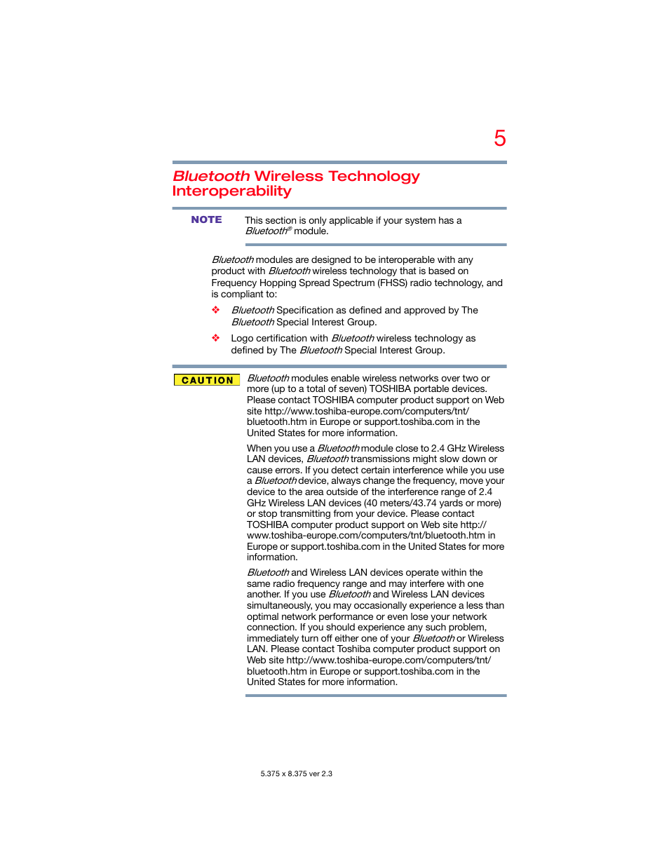 Bluetooth wireless technology interoperability | Toshiba DynaPad WT12PE-A64 User Manual | Page 5 / 177