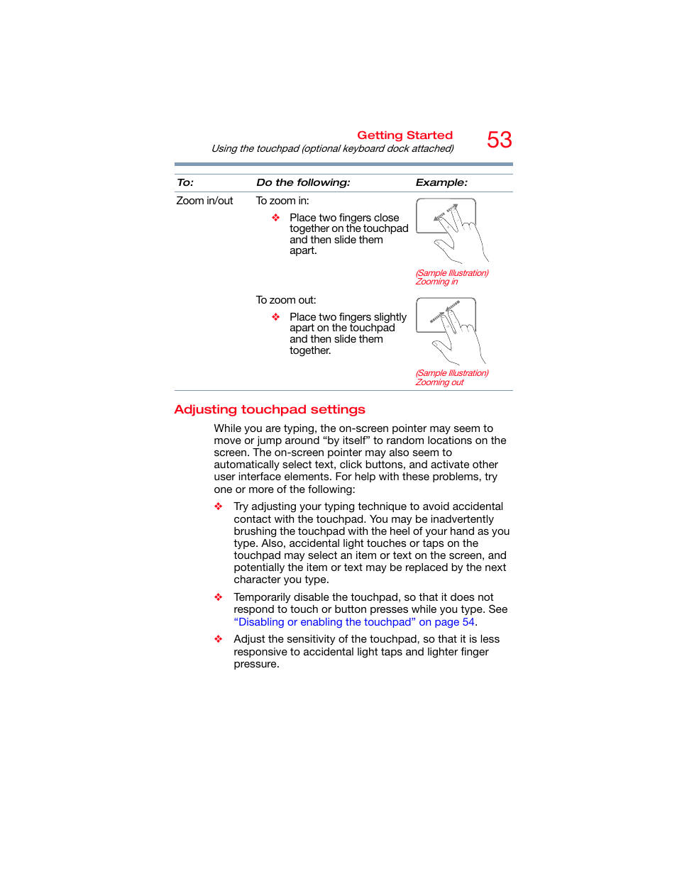 Adjusting touchpad settings | Toshiba DynaPad WT12PE-A64 User Manual | Page 53 / 177
