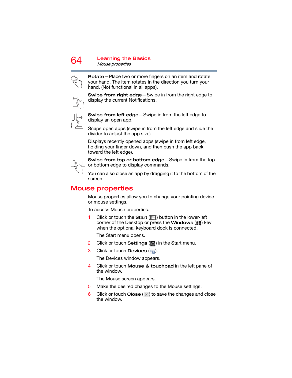 Mouse properties | Toshiba DynaPad WT12PE-A64 User Manual | Page 64 / 177