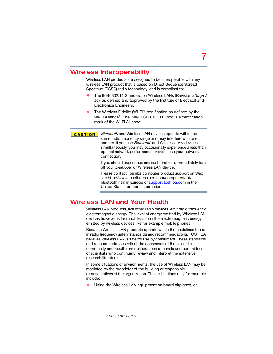 Wireless interoperability, Wireless lan and your health | Toshiba DynaPad WT12PE-A64 User Manual | Page 7 / 177