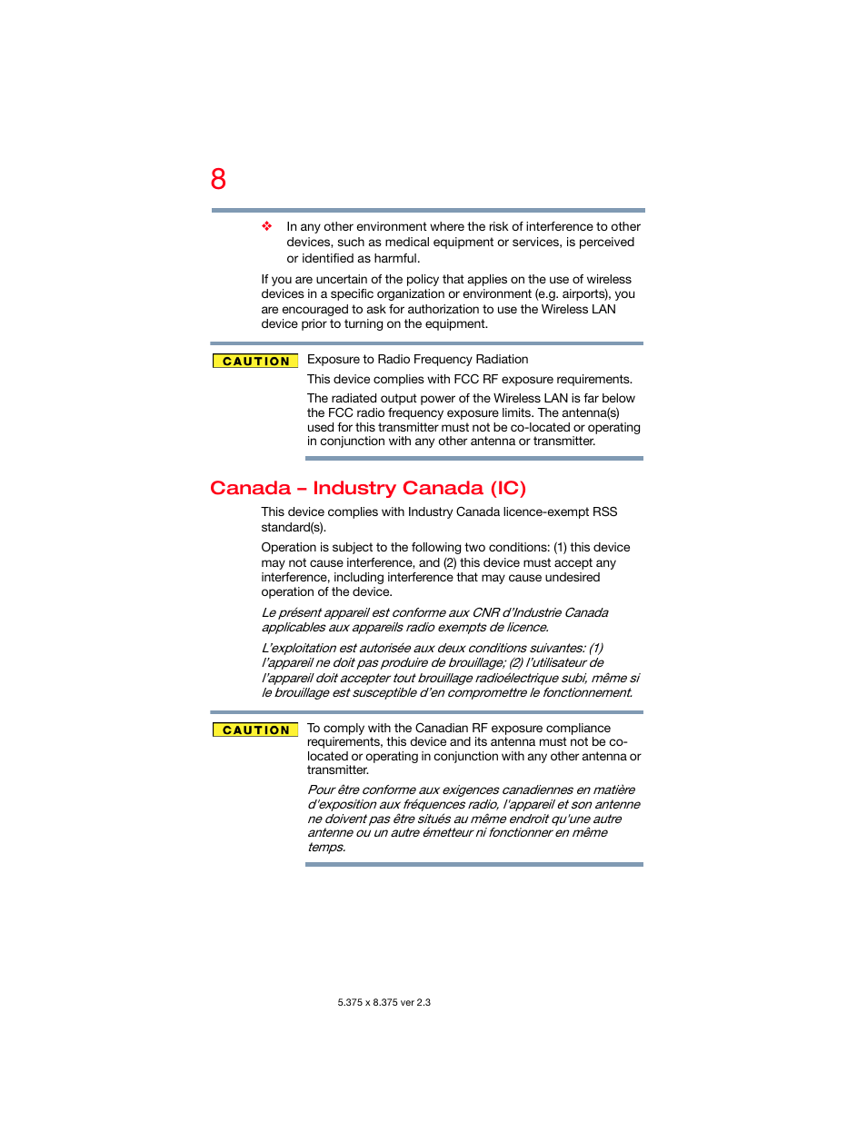 Canada – industry canada (ic) | Toshiba DynaPad WT12PE-A64 User Manual | Page 8 / 177