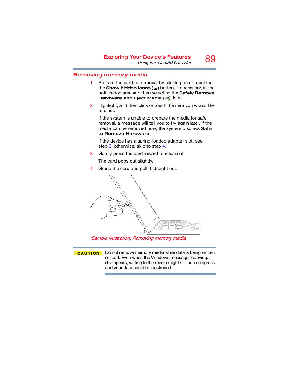 Removing memory media | Toshiba DynaPad WT12PE-A64 User Manual | Page 89 / 177