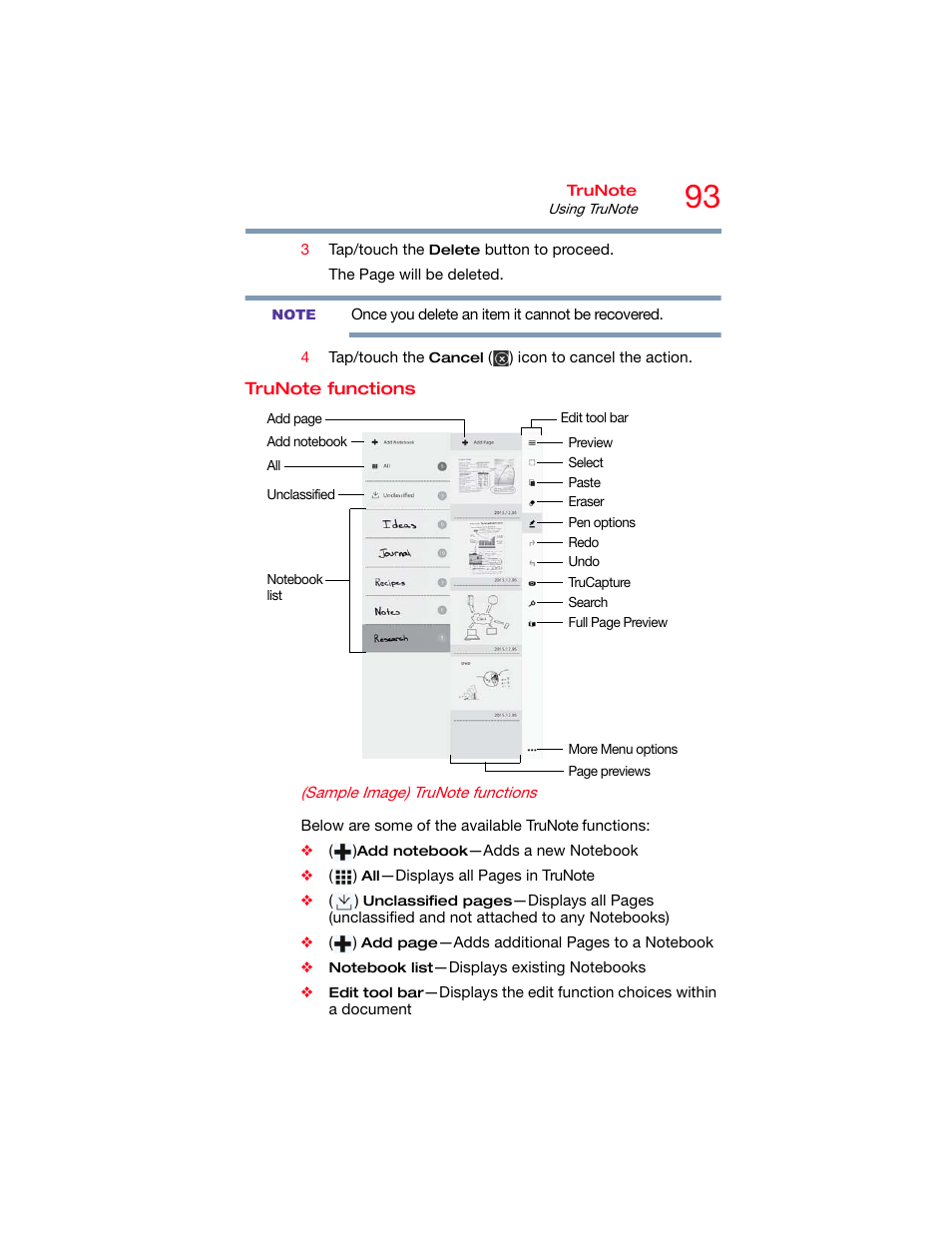 Trunote functions | Toshiba DynaPad WT12PE-A64 User Manual | Page 93 / 177