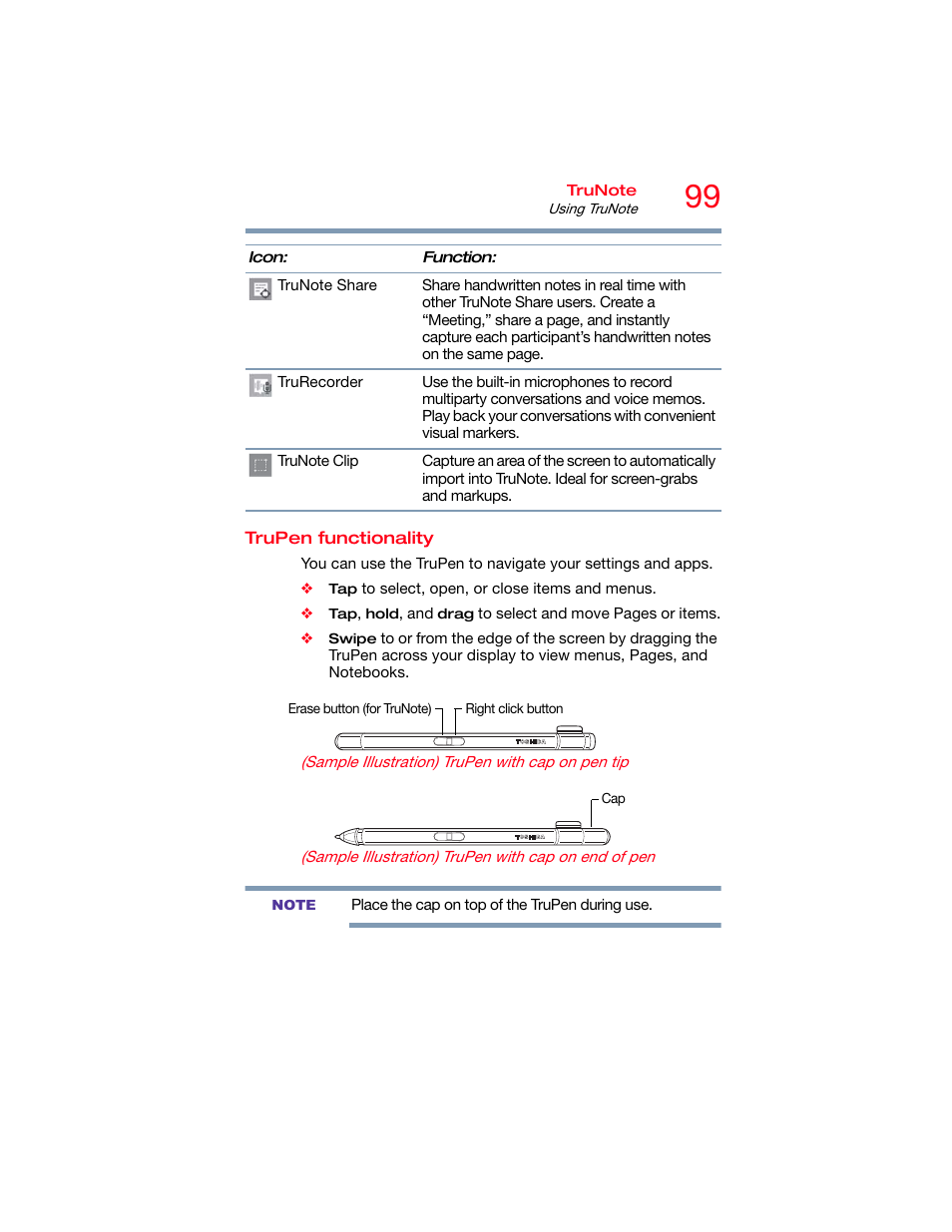 Trupen functionality, Trupen functionality” on | Toshiba DynaPad WT12PE-A64 User Manual | Page 99 / 177