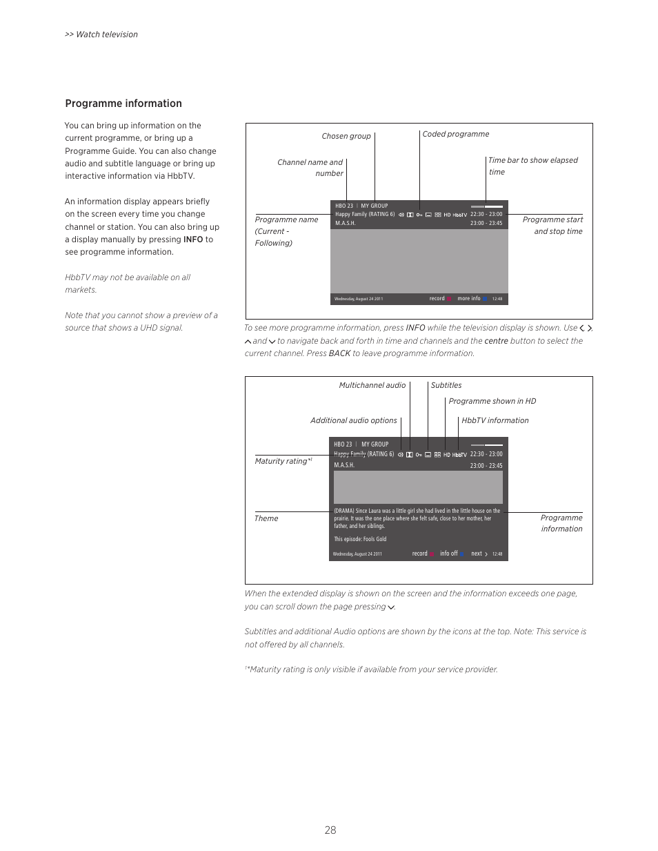 28 programme information | Bang & Olufsen BeoVision Avant - User Guide User Manual | Page 28 / 83