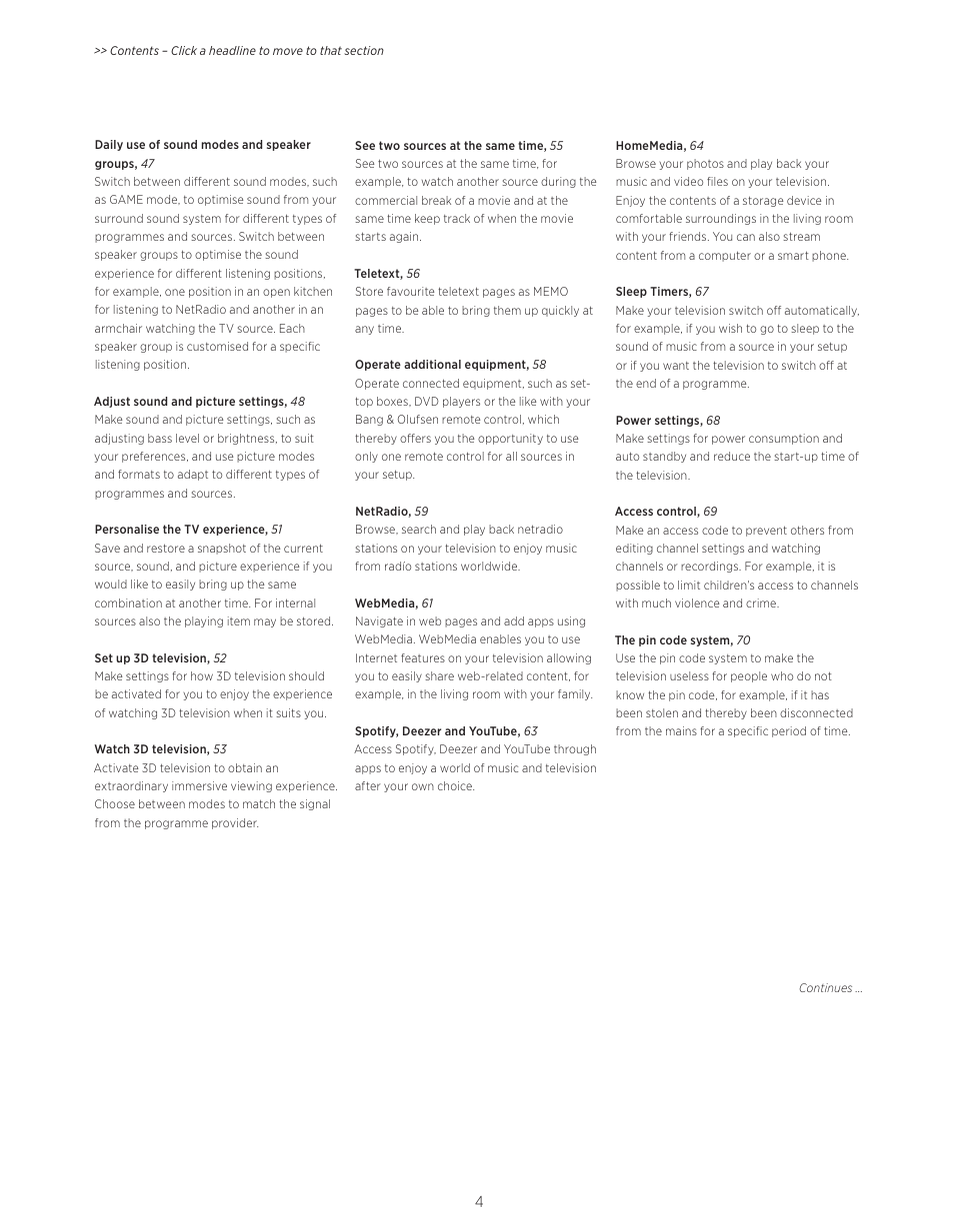 Bang & Olufsen BeoVision Avant - User Guide User Manual | Page 4 / 83