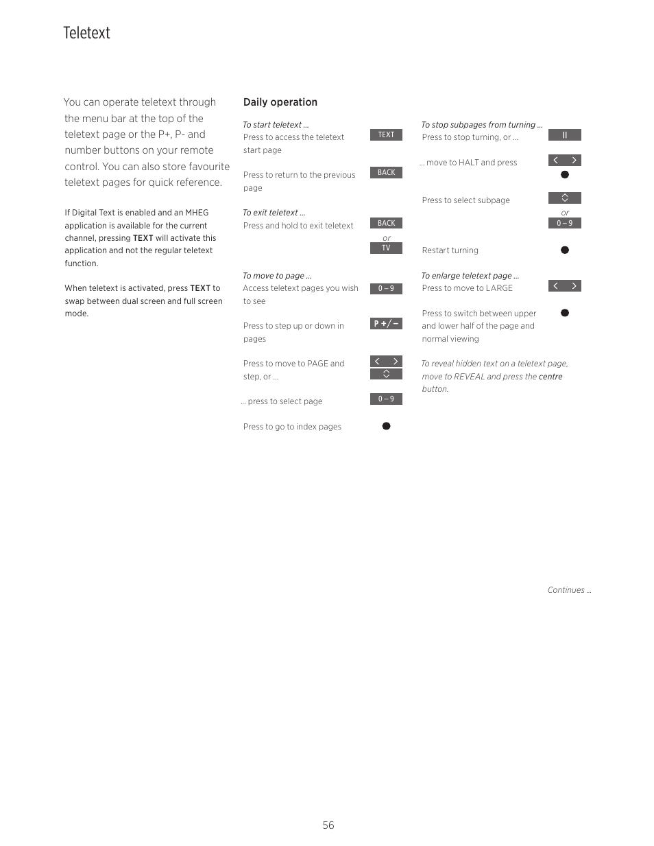 Teletext, Teletext, 56 | Bang & Olufsen BeoVision Avant - User Guide User Manual | Page 56 / 83