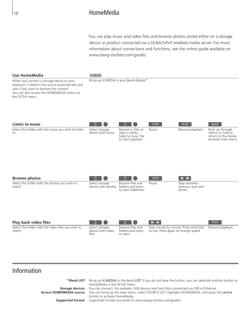 Homemedia, Information | Bang & Olufsen BeoVision 11 with Beo4 Getting Started User Manual | Page 18 / 32