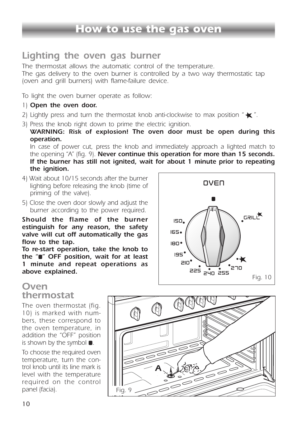 How to use the gas oven, Lighting the oven gas burner, Oven thermostat | CDA RC9301 User Manual | Page 10 / 44
