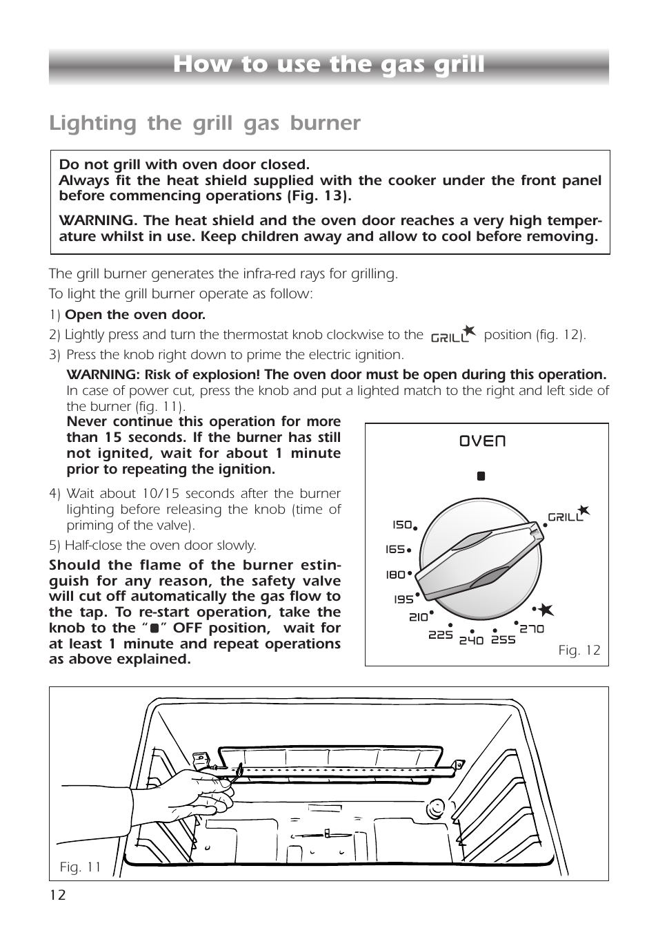 How to use the gas grill, Lighting the grill gas burner | CDA RC9301 User Manual | Page 12 / 44