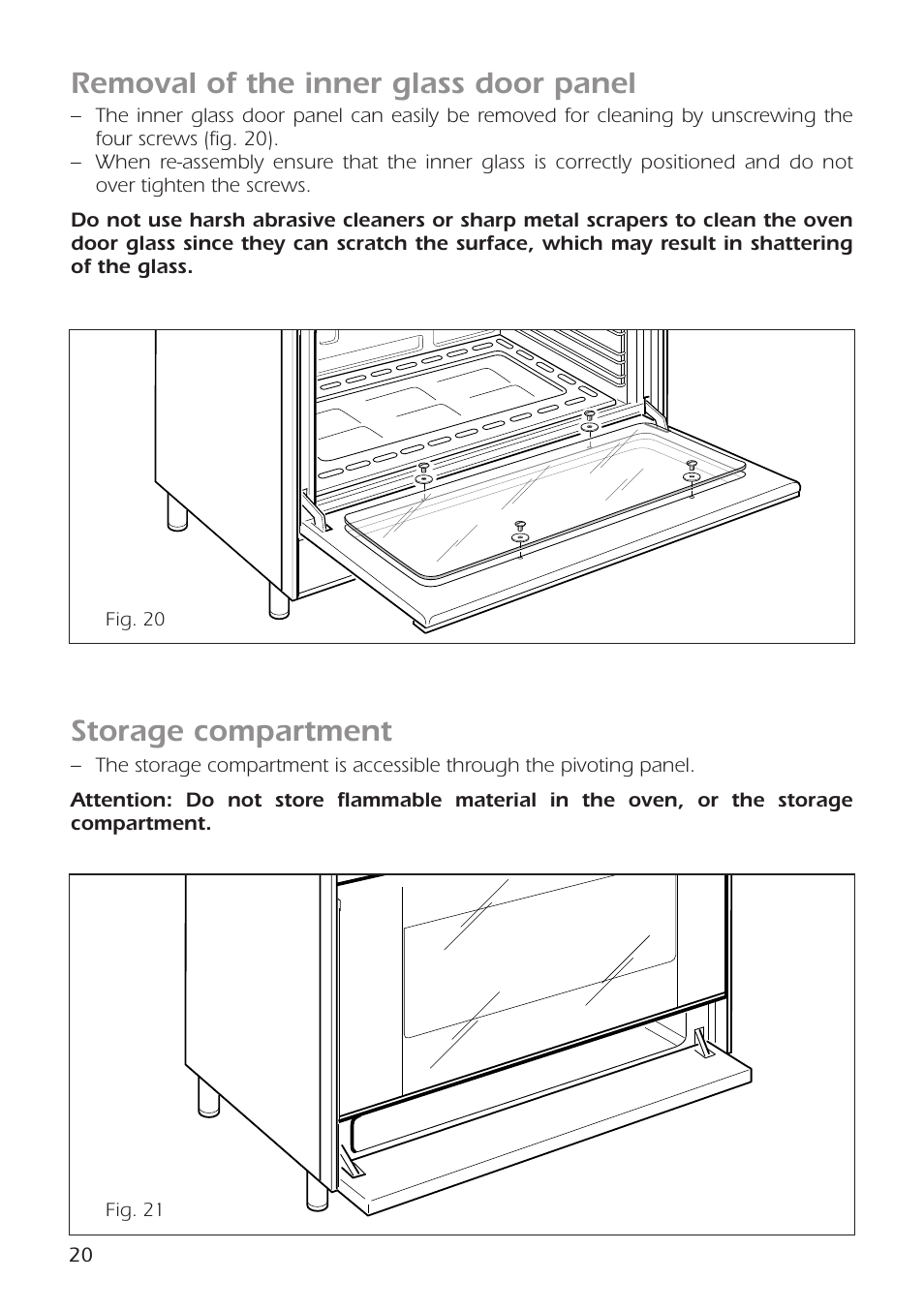 Storage compartment, Removal of the inner glass door panel | CDA RC9301 User Manual | Page 20 / 44