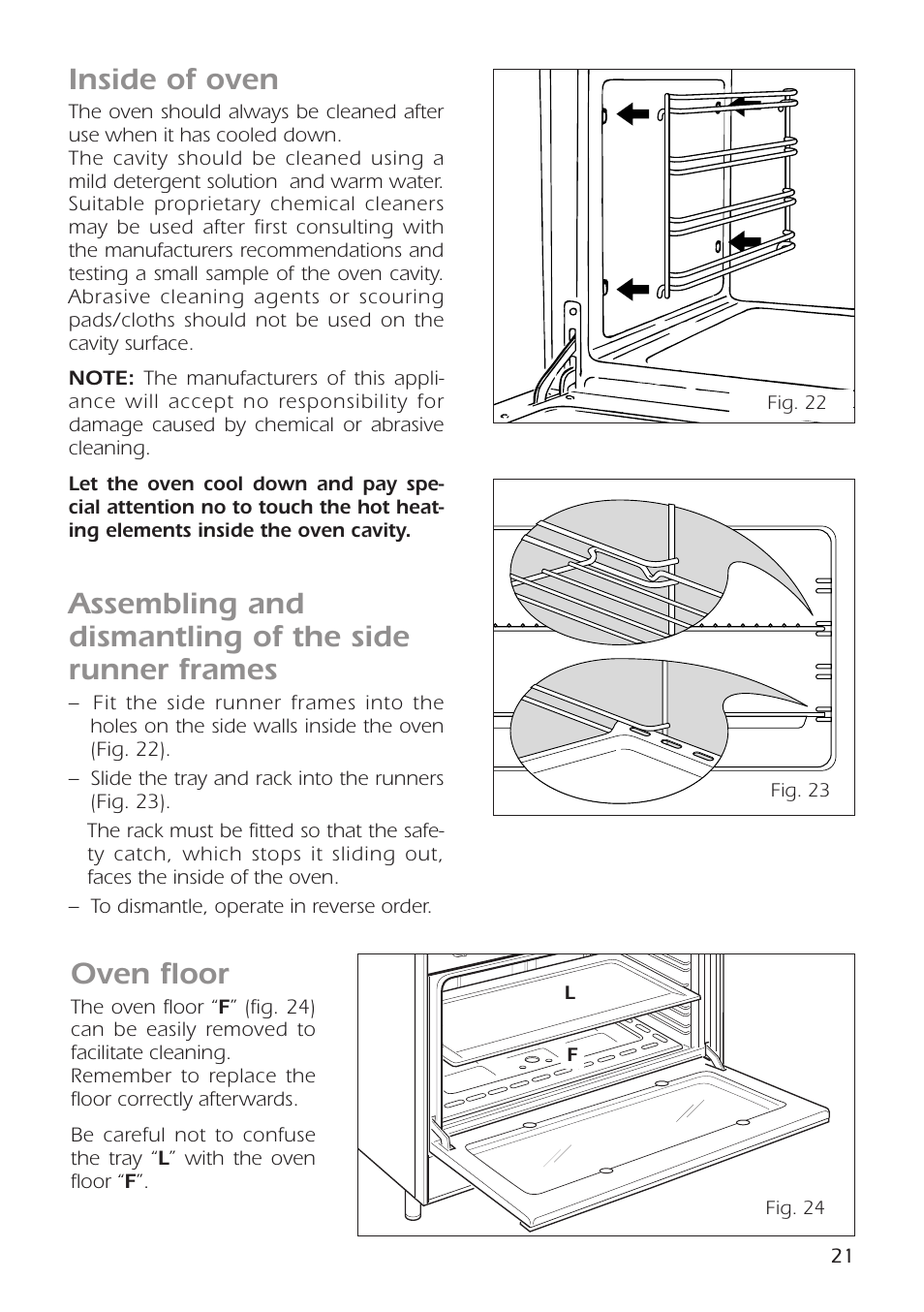 Inside of oven, Oven floor | CDA RC9301 User Manual | Page 21 / 44