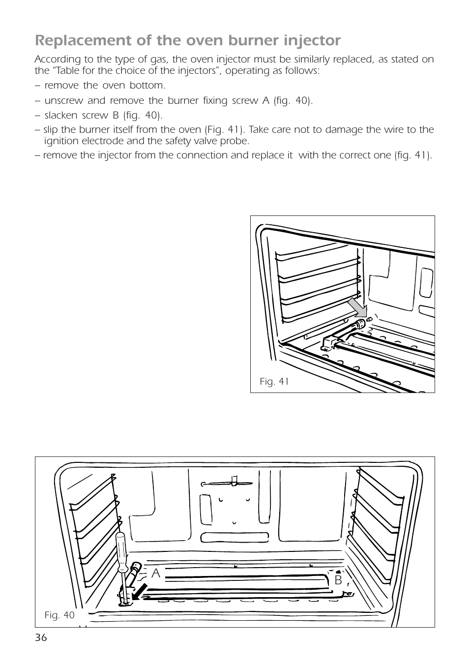 Replacement of the oven burner injector | CDA RC9301 User Manual | Page 36 / 44