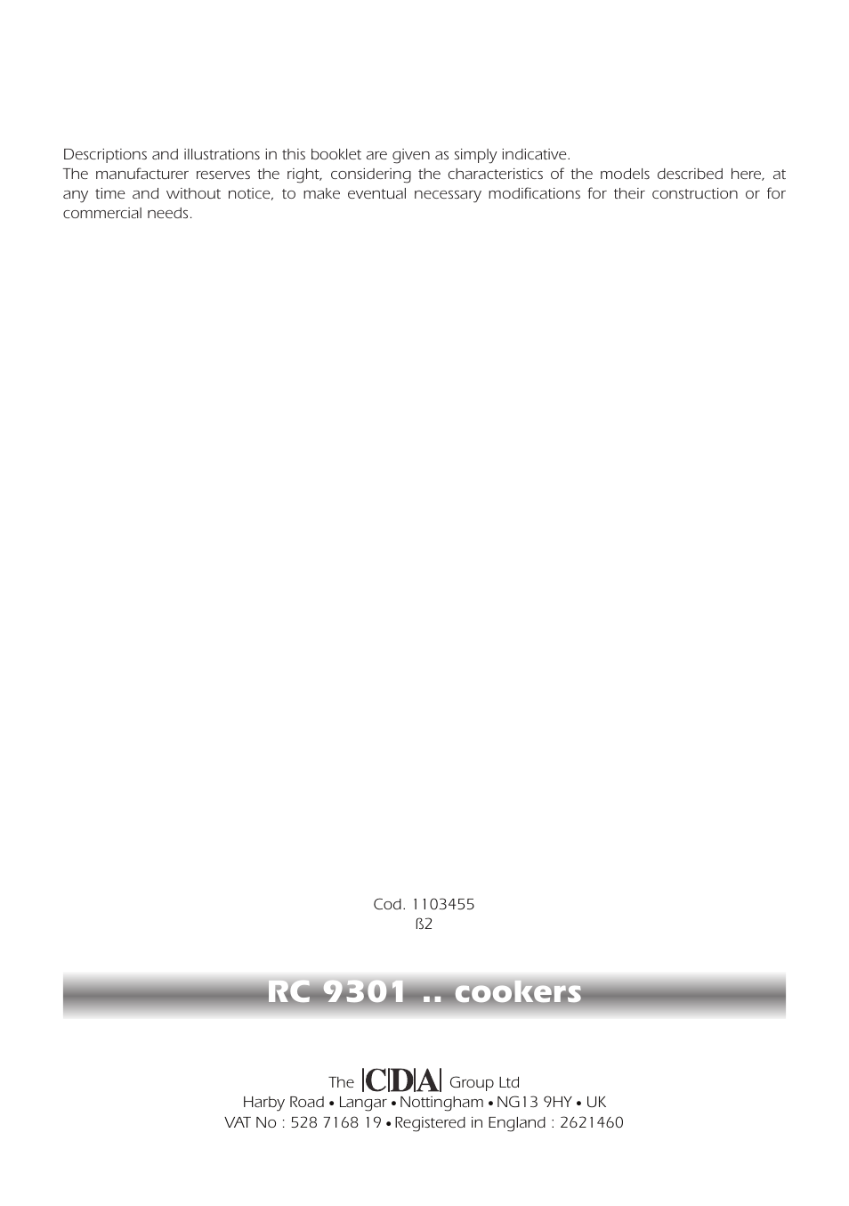 Rc 9301 .. cookers | CDA RC9301 User Manual | Page 44 / 44