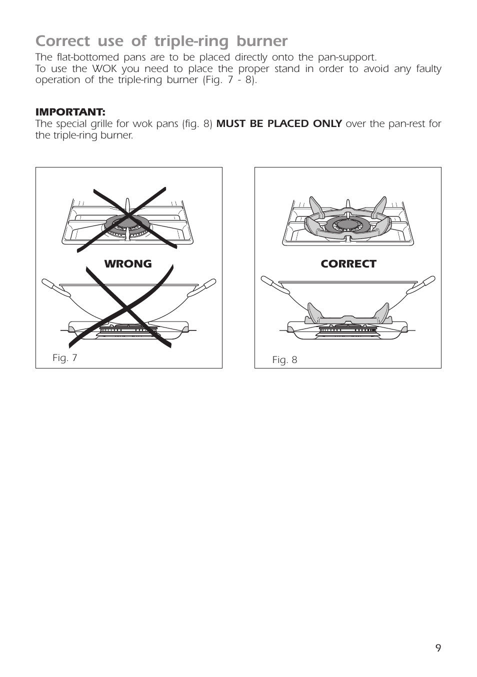Correct use of triple-ring burner | CDA RC9301 User Manual | Page 9 / 44