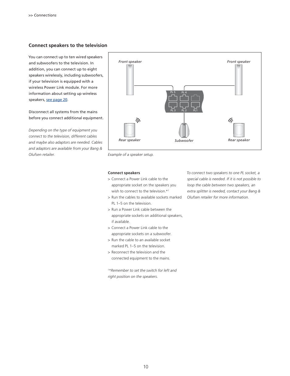 Connect speakers to the television | Bang & Olufsen BeoVision 11 with Beo4 User Guide User Manual | Page 10 / 62