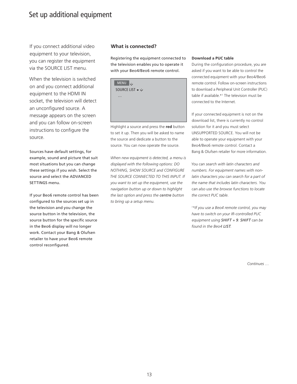 Set up additional equipment | Bang & Olufsen BeoVision 11 with Beo4 User Guide User Manual | Page 13 / 62
