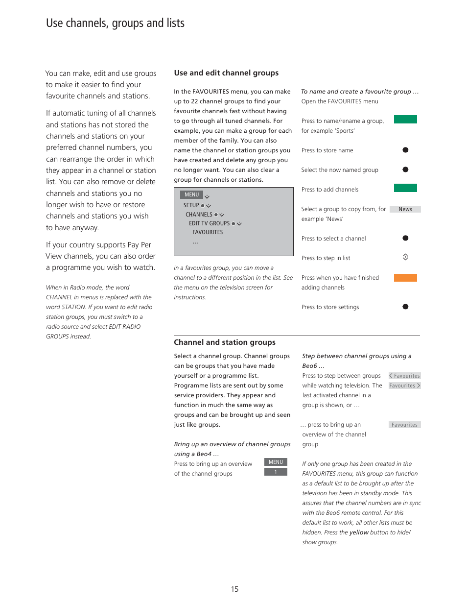Use channels, groups and lists | Bang & Olufsen BeoVision 11 with Beo4 User Guide User Manual | Page 15 / 62