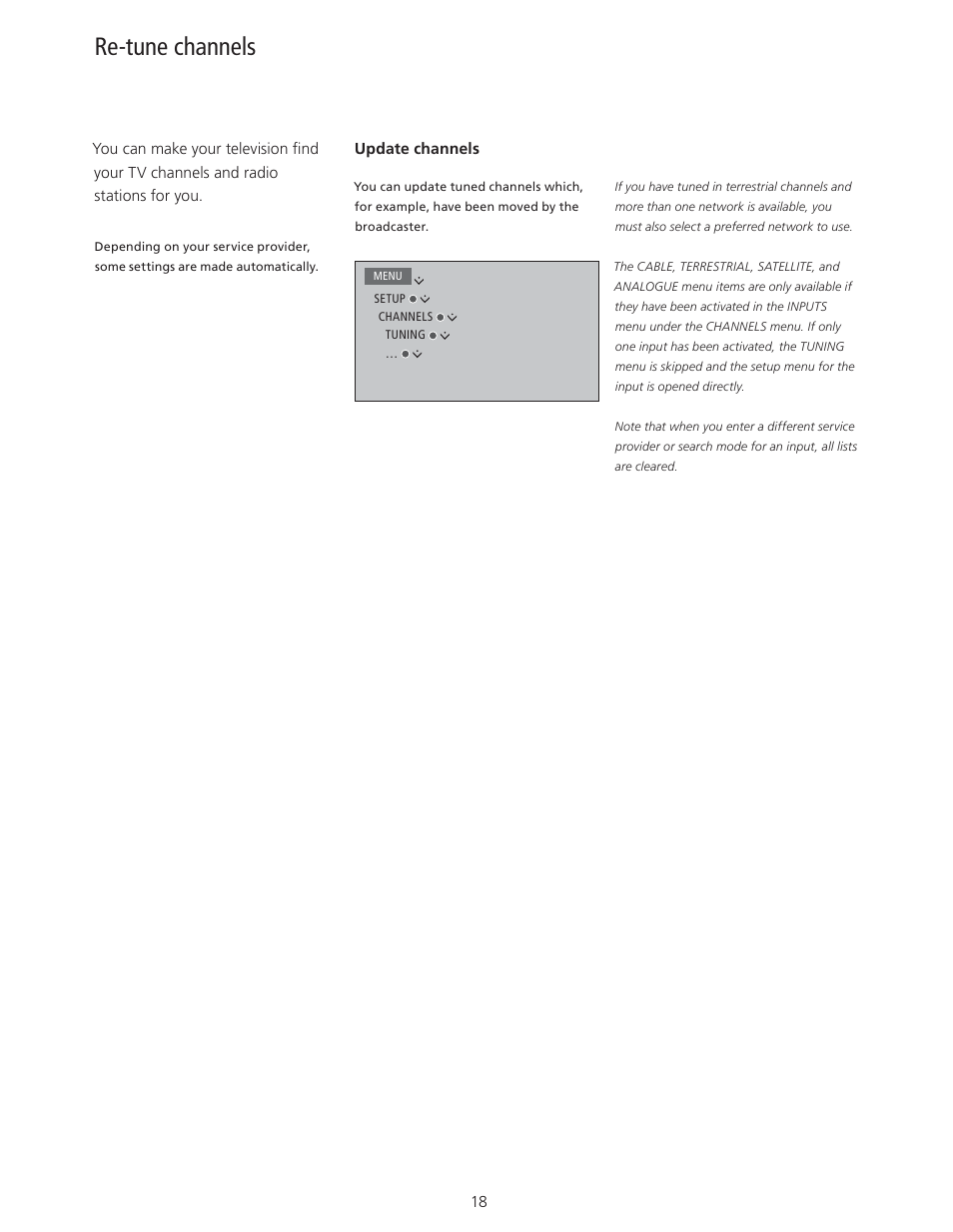 Re-tune channels | Bang & Olufsen BeoVision 11 with Beo4 User Guide User Manual | Page 18 / 62