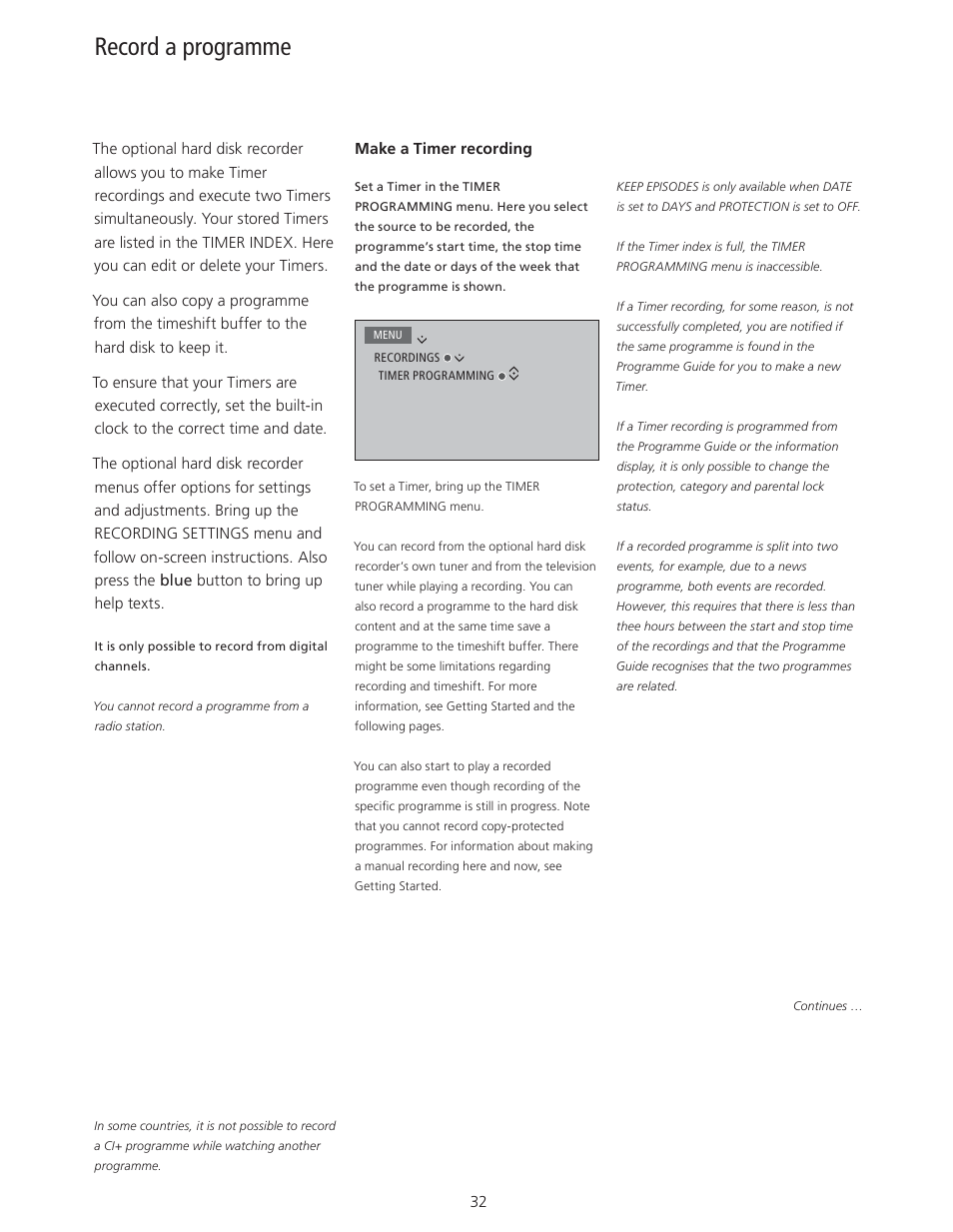 Record a programme | Bang & Olufsen BeoVision 11 with Beo4 User Guide User Manual | Page 32 / 62