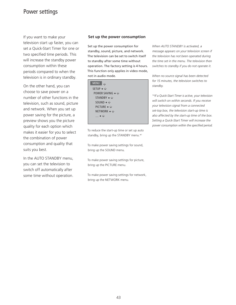 Power settings | Bang & Olufsen BeoVision 11 with Beo4 User Guide User Manual | Page 43 / 62