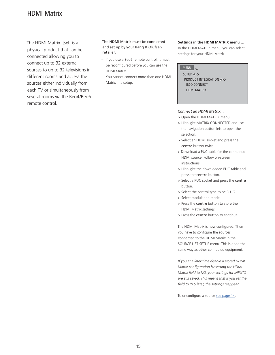Hdmi matrix | Bang & Olufsen BeoVision 11 with Beo4 User Guide User Manual | Page 45 / 62