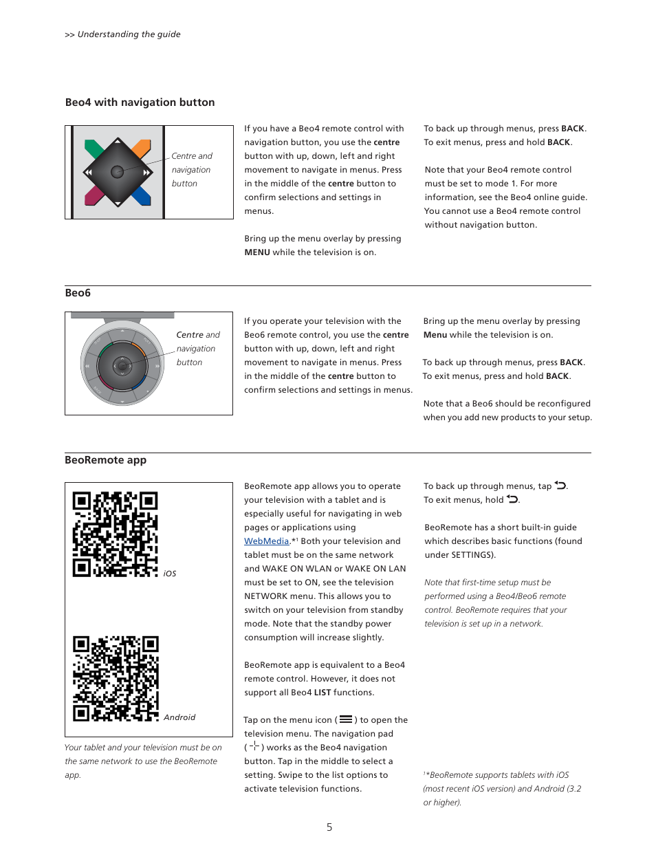Beo4 with navigation button beo6, Beoremote app | Bang & Olufsen BeoVision 11 with Beo4 User Guide User Manual | Page 5 / 62