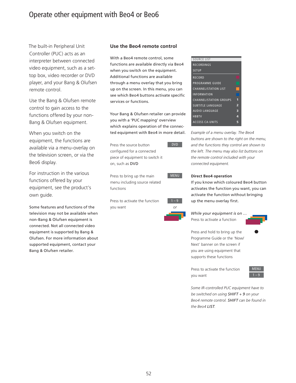 Operate other equipment with beo4 or beo6 | Bang & Olufsen BeoVision 11 with Beo4 User Guide User Manual | Page 52 / 62