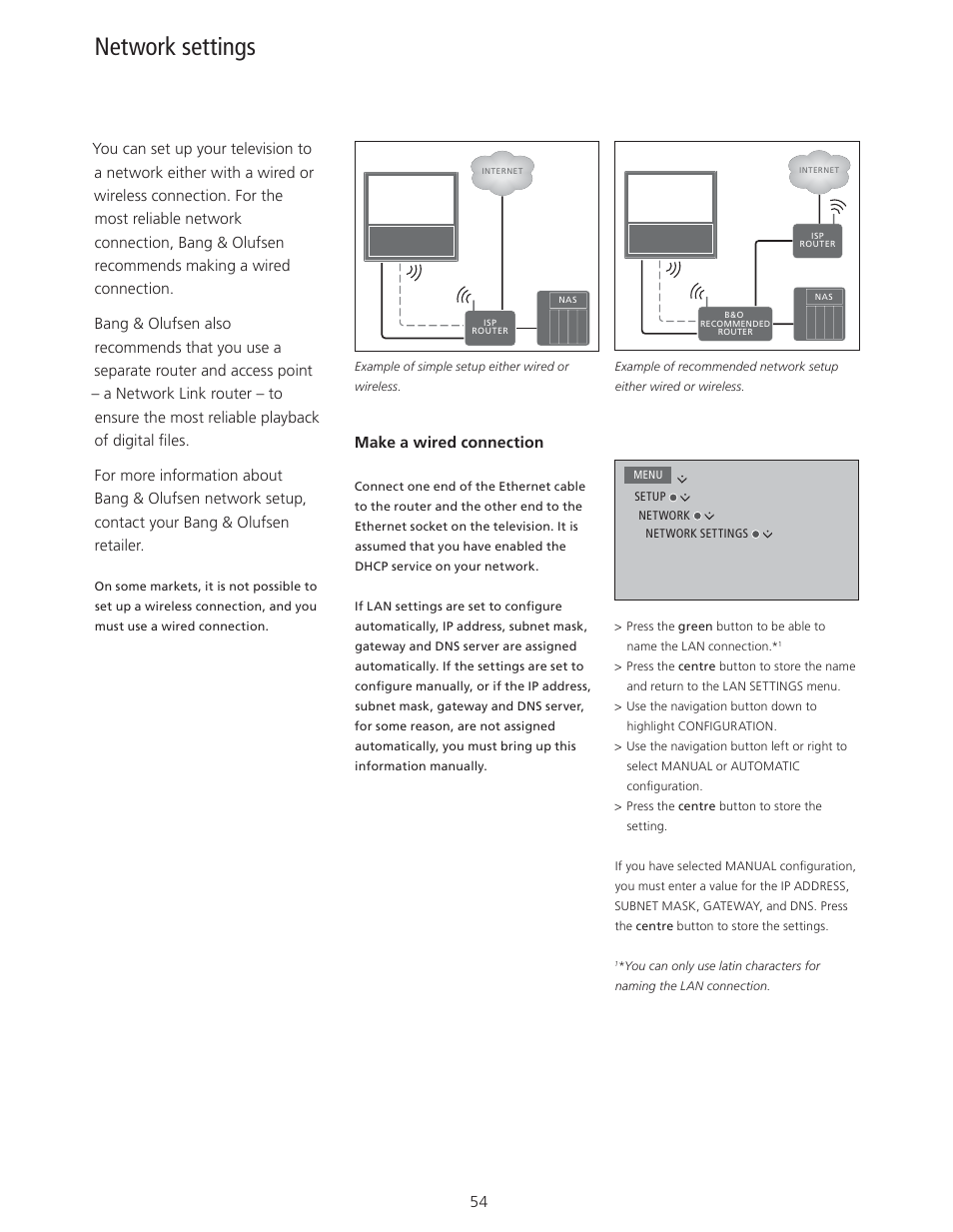 Network settings | Bang & Olufsen BeoVision 11 with Beo4 User Guide User Manual | Page 54 / 62