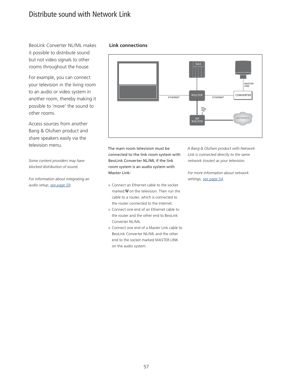 Distribute sound with network link | Bang & Olufsen BeoVision 11 with Beo4 User Guide User Manual | Page 57 / 62