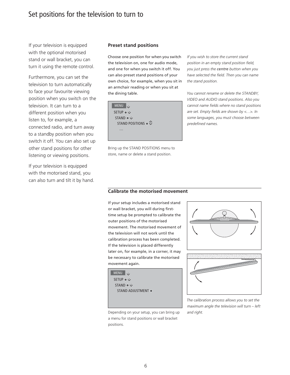 Set positions for the television to turn to | Bang & Olufsen BeoVision 11 with Beo4 User Guide User Manual | Page 6 / 62
