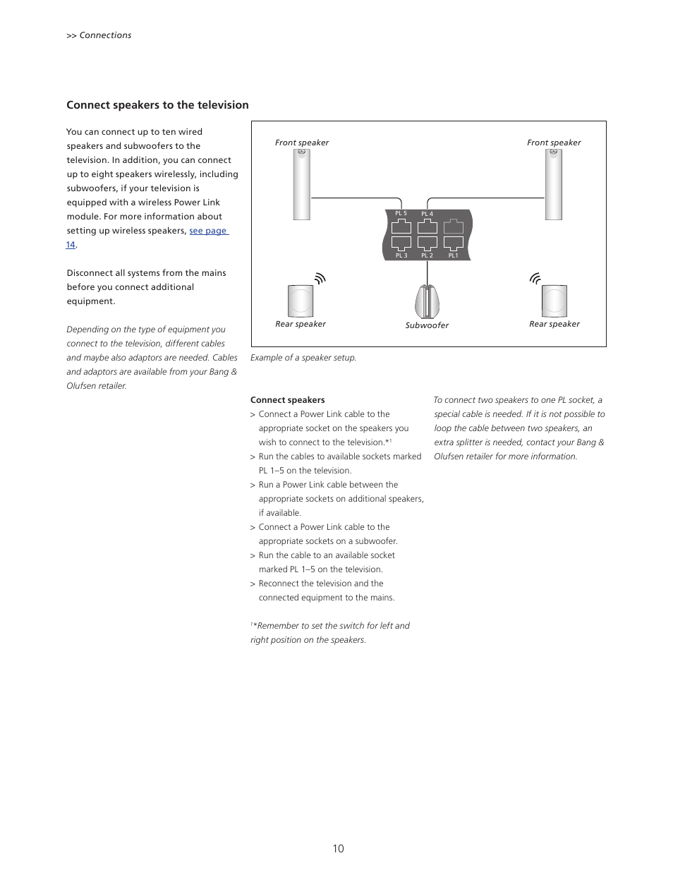 Connect speakers to the television | Bang & Olufsen BeoVision 11 with Beo4 User Guide (No tuner) User Manual | Page 10 / 44