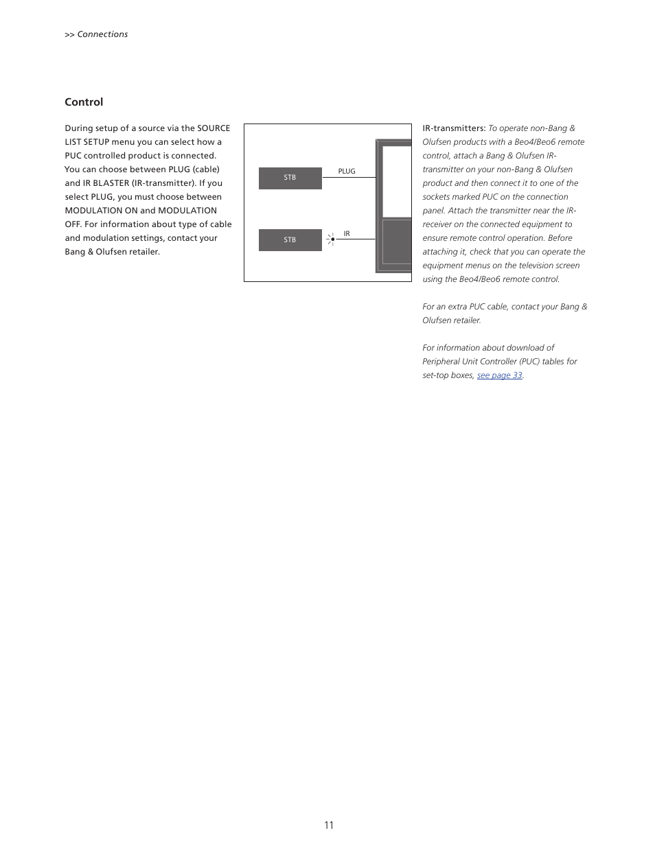 Transmitters, Information on ir-transmitters | Bang & Olufsen BeoVision 11 with Beo4 User Guide (No tuner) User Manual | Page 11 / 44