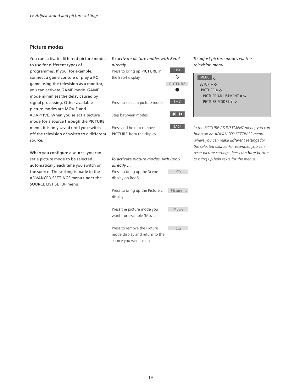 Bang & Olufsen BeoVision 11 with Beo4 User Guide (No tuner) User Manual | Page 18 / 44