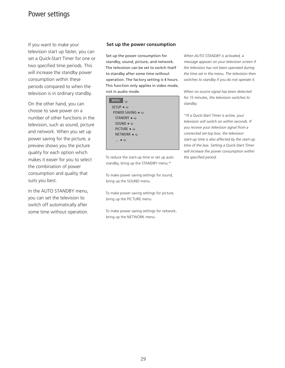 Power settings | Bang & Olufsen BeoVision 11 with Beo4 User Guide (No tuner) User Manual | Page 29 / 44