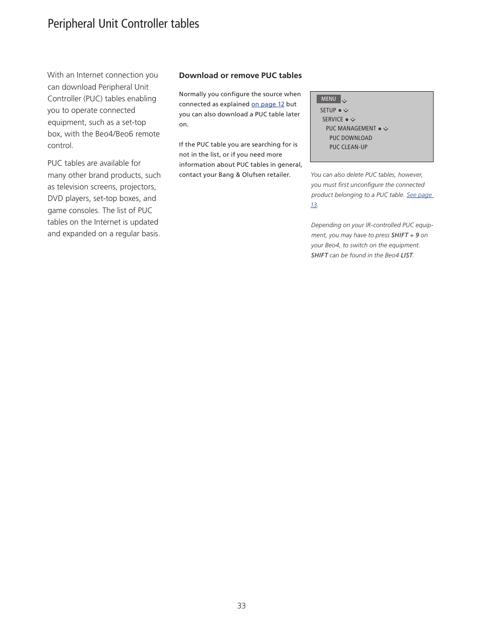 Peripheral unit controller tables | Bang & Olufsen BeoVision 11 with Beo4 User Guide (No tuner) User Manual | Page 33 / 44