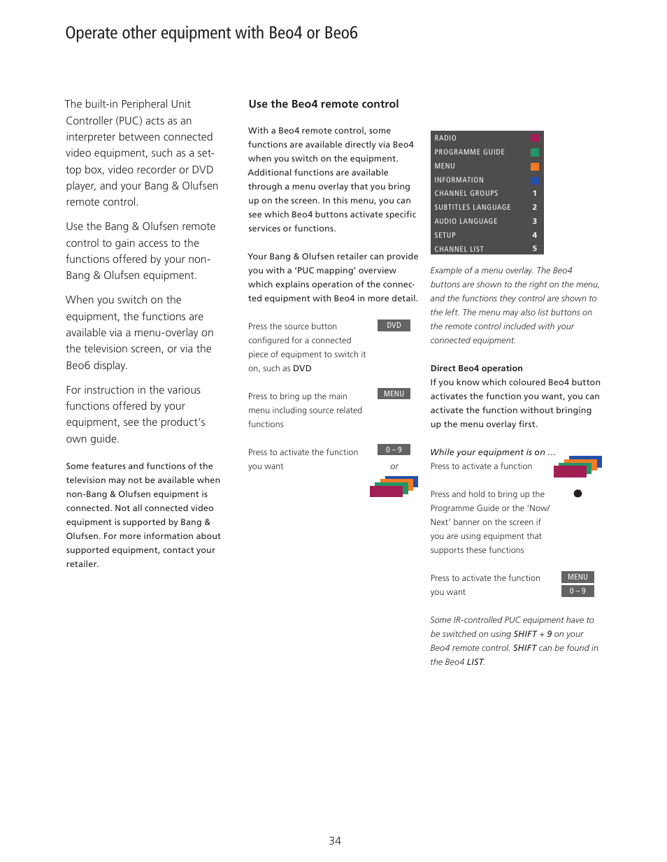 Operate other equipment with beo4 or beo6 | Bang & Olufsen BeoVision 11 with Beo4 User Guide (No tuner) User Manual | Page 34 / 44