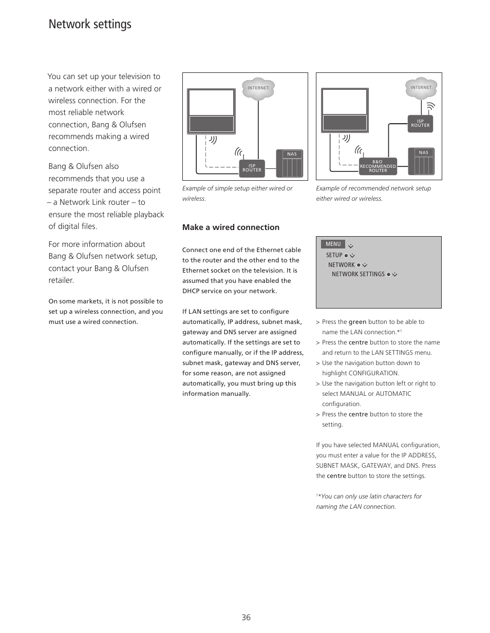 Network settings | Bang & Olufsen BeoVision 11 with Beo4 User Guide (No tuner) User Manual | Page 36 / 44