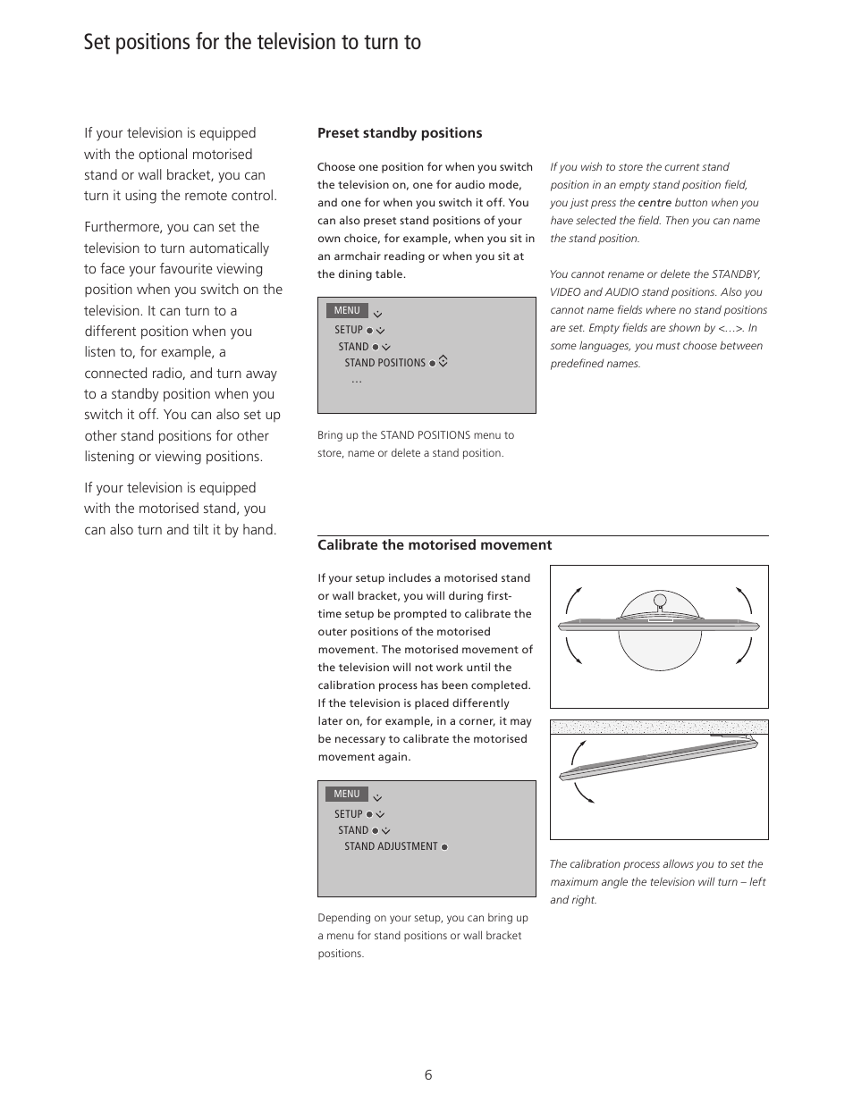 Set positions for the television to turn to | Bang & Olufsen BeoVision 11 with Beo4 User Guide (No tuner) User Manual | Page 6 / 44