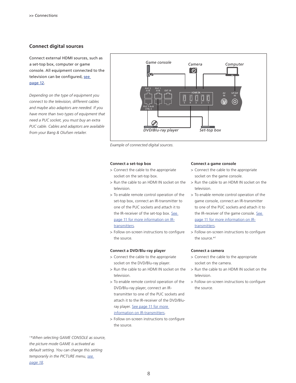 Connect digital sources | Bang & Olufsen BeoVision 11 with Beo4 User Guide (No tuner) User Manual | Page 8 / 44