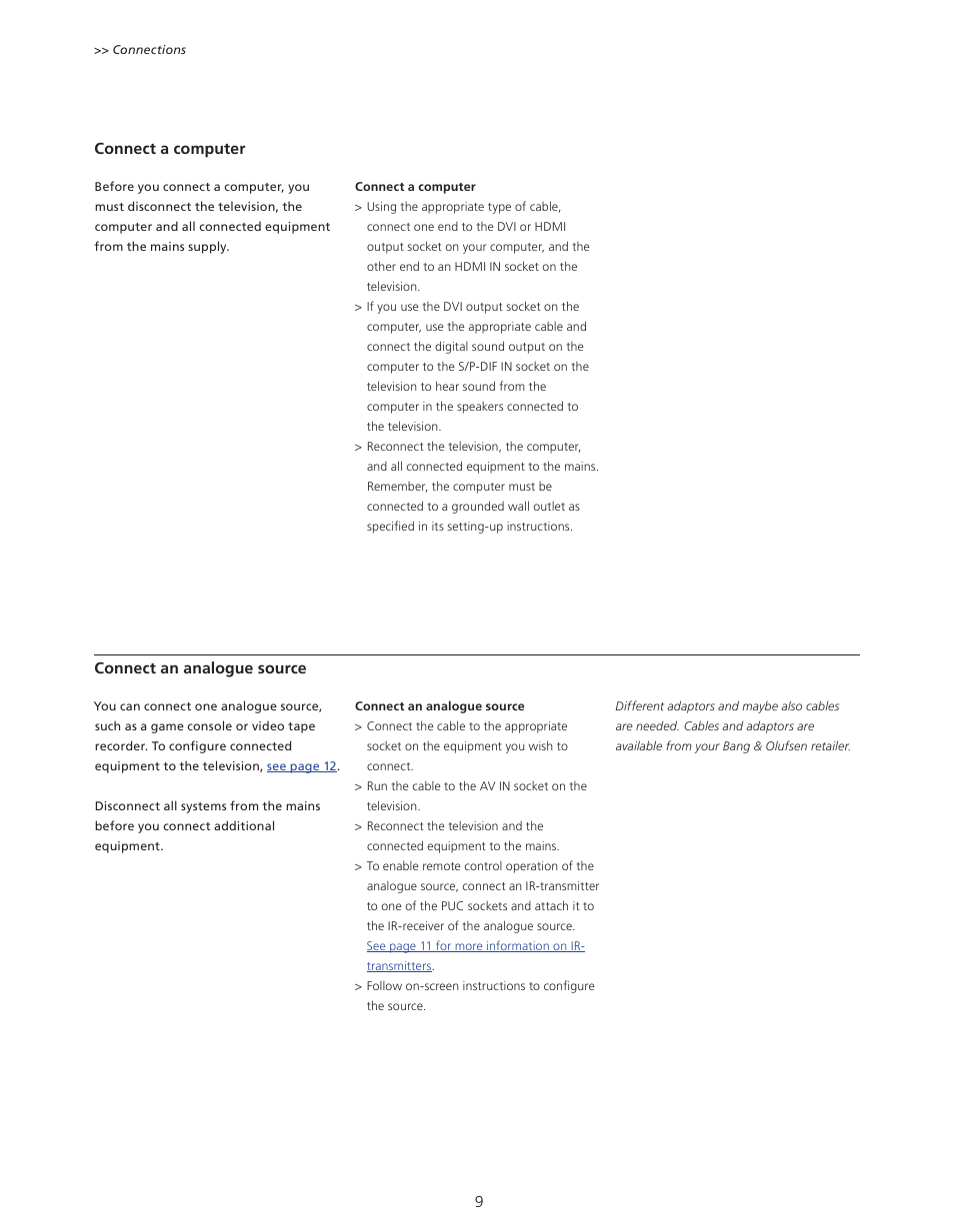 Bang & Olufsen BeoVision 11 with Beo4 User Guide (No tuner) User Manual | Page 9 / 44