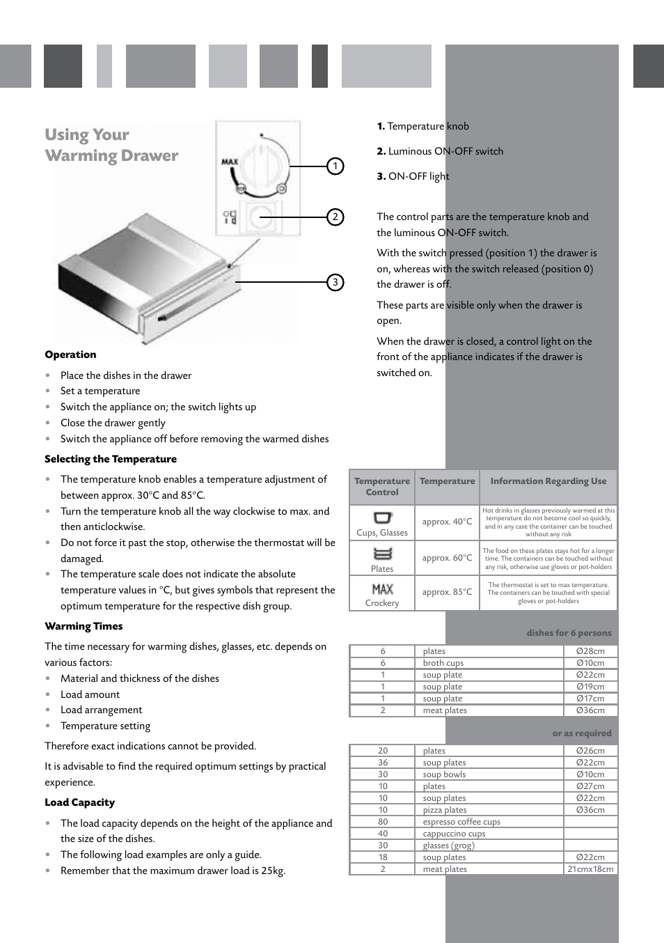 Using your warming drawer | CDA SVW140 User Manual | Page 4 / 12