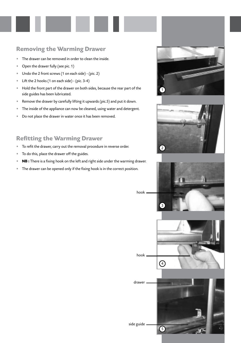 Removing the warming drawer, Refitting the warming drawer | CDA SVW140 User Manual | Page 6 / 12