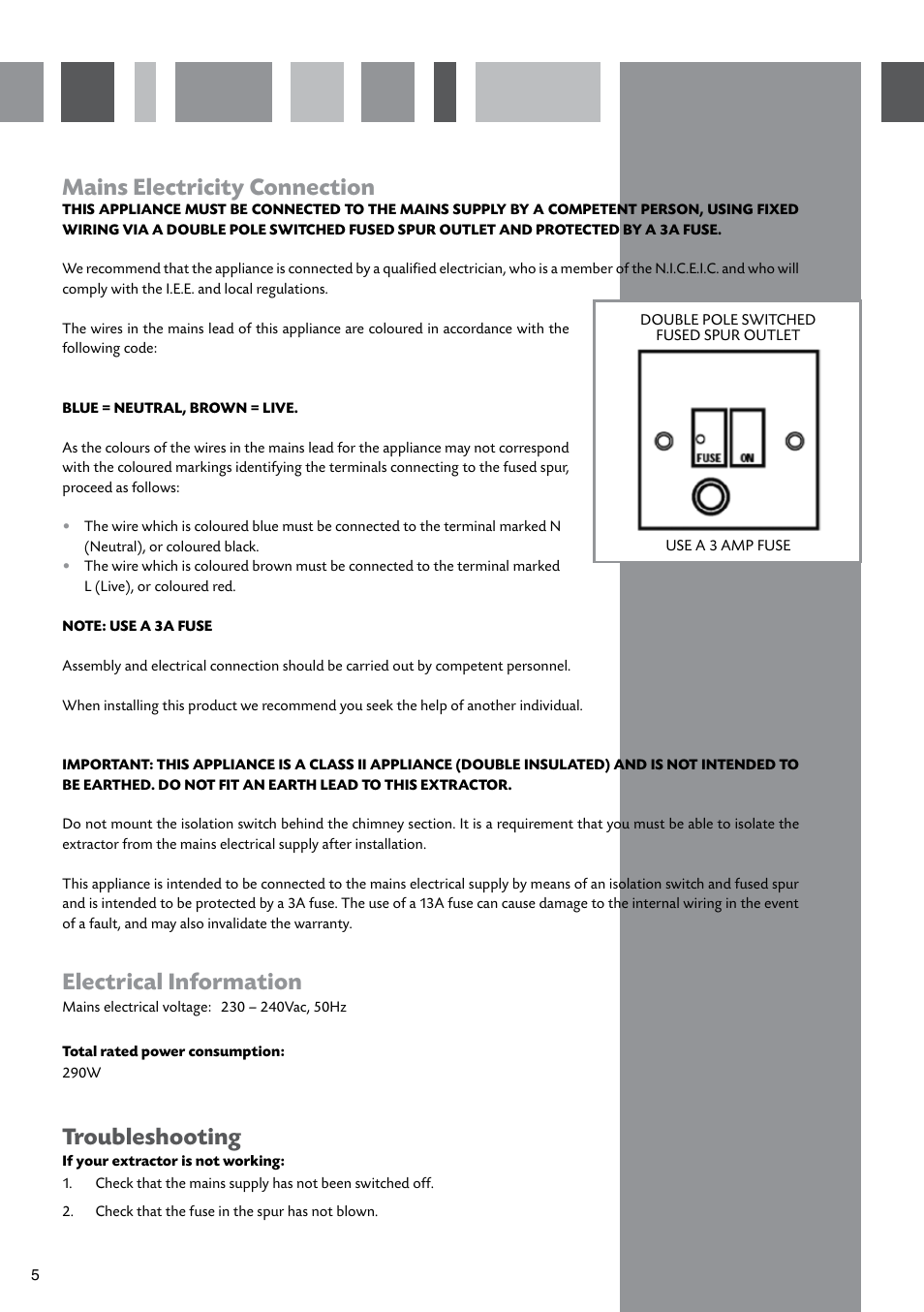 Mains electricity connection, Electrical information, Troubleshooting | CDA 3Z9 User Manual | Page 6 / 12